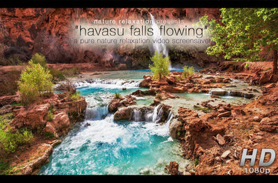 "Havasu Falls Flowing"1 HR Static Nature Video Scene HD