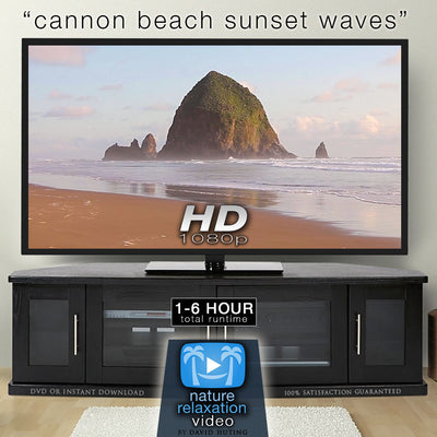 "Cannon Beach Sunset Waves" 1 HR Static Nature Scene 1080p HD