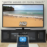 "Gentle Waves on Rocky Beach" 1 HR Static Nature Scene HD