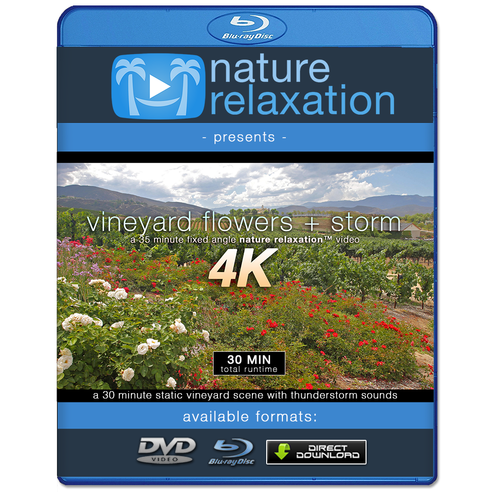 "Vineyard Flowers + Storm" 4K Static Real-Time Relaxation Video