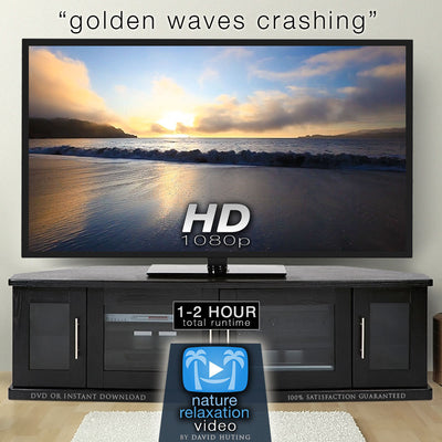 "Golden Waves Crashing at Sunset" Looping Nature Relaxation Video Screensaver HD 1080p